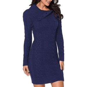 Navy Blue Cable Knit Sweater Dress